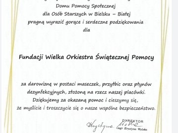 foto:PODZIĘKOWANIA DLA FUNDACJI WIELKA ORKIESTRA ŚWIĄTECZNEJ POMOCY