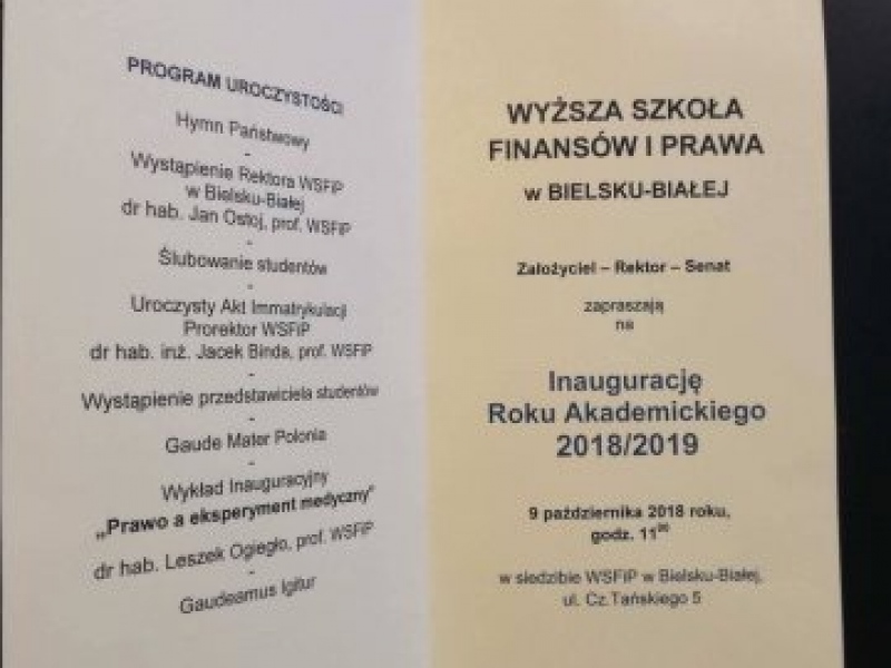 foto:  INAUGURACJA ROKU AKADEMICKIEGO W WYŻSZEJ SZKOLE FINANSÓW I PRAWA